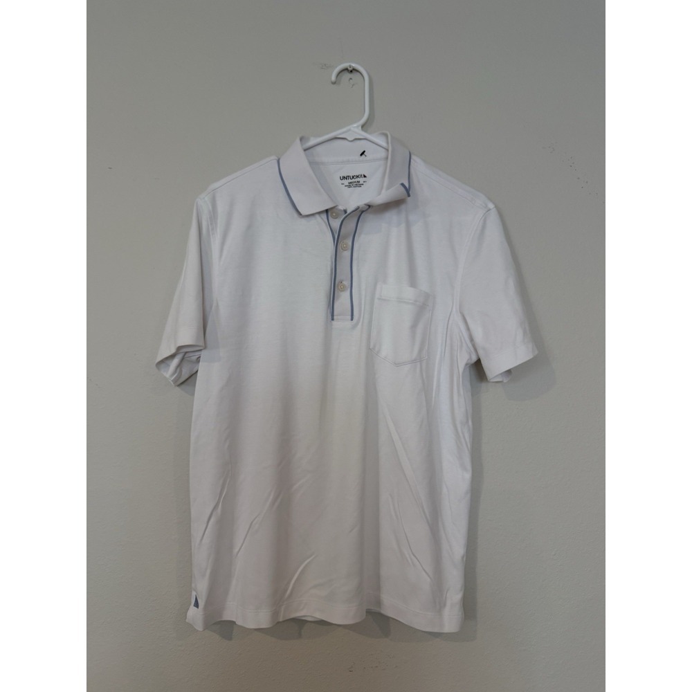 Untuckit Men's Golf White And Blue Golf Shirt Size Medium
